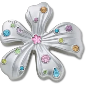 Colgantes Jibbitz™ de flor con gemas metalizadas plateadas