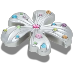 Colgantes Jibbitz™ de flor con gemas metalizadas plateadas