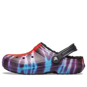Crocs Classic Tie-Dye Stay Warm Cozy: zapatillas de casa deportivas unisex en morado y rojo