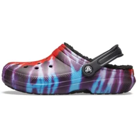 Crocs Classic Tie-Dye Stay Warm Cozy: zapatillas de casa deportivas unisex en morado y rojo